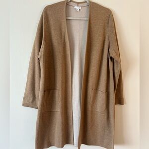 J. Jill Cardigan Long Open-Front in Light Brown with Pockets